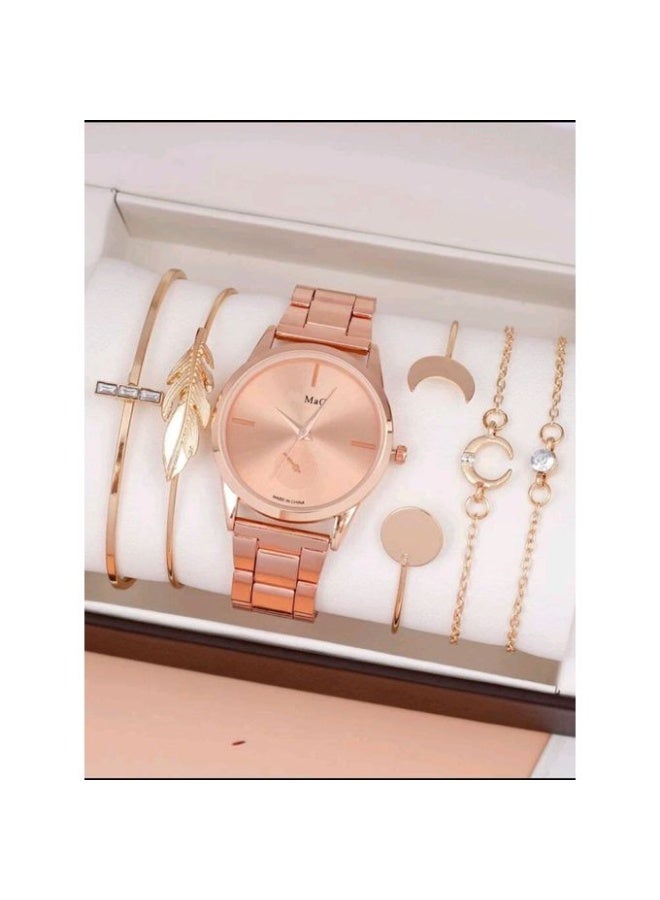 SHEIN-1pc Round Pointer Quartz Watch & 5pcs Bracelet - Image 4